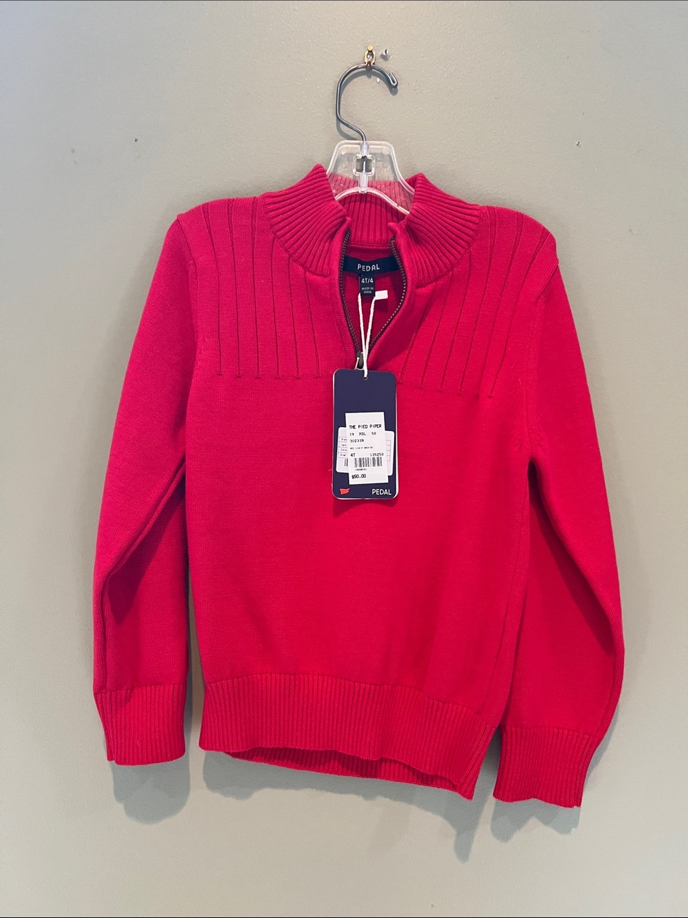 Boys PEDAL Red Quarter-Zip Sweater 4T